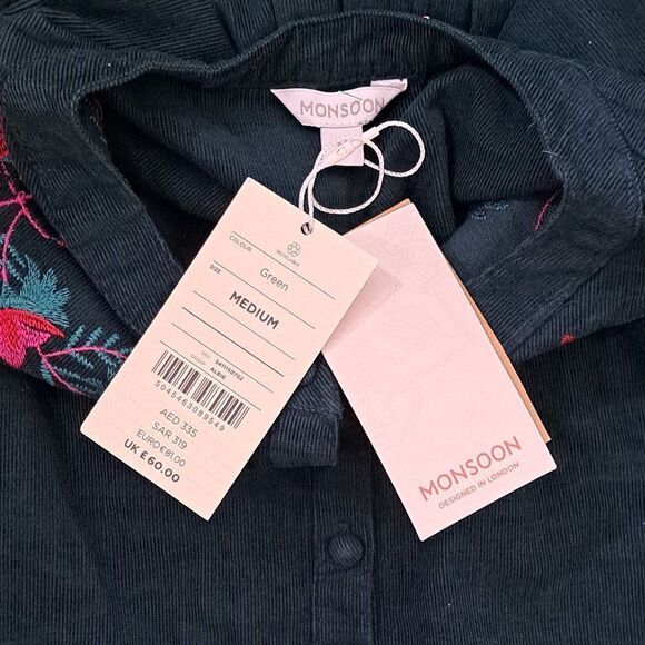 Monsoon Women's Long Sleeves Forest Green Embroidered Top Corduroy sz Medium - Picture 8 of 9